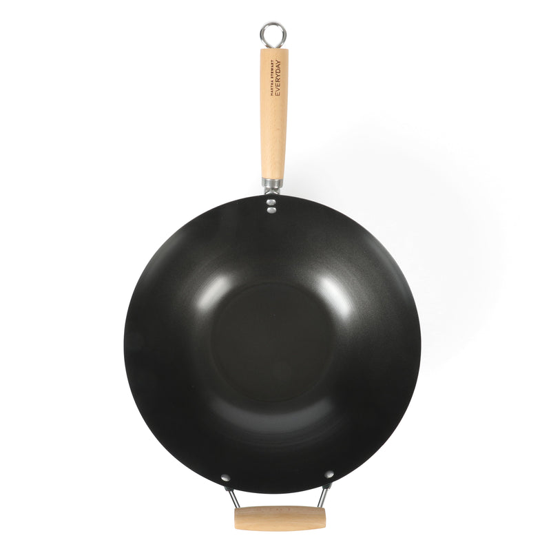 Martha Stewart Everyday Clarkston 10" Non-Stick Steel Wok w/ Helper Handle - Teal - Black Interior - Wood Handle - Color Sleeve