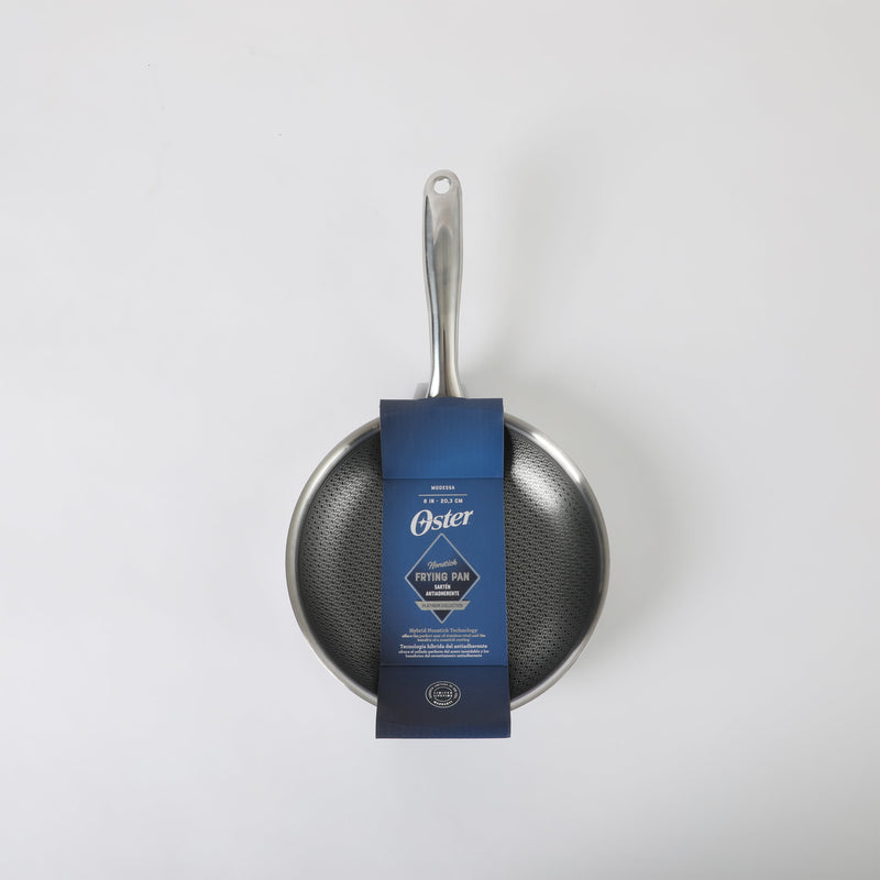 Oster Modessa 8" Triply Stainless Steel Frying Pan - Etching Nonstick Interior - Long Handle - Color Sleeve