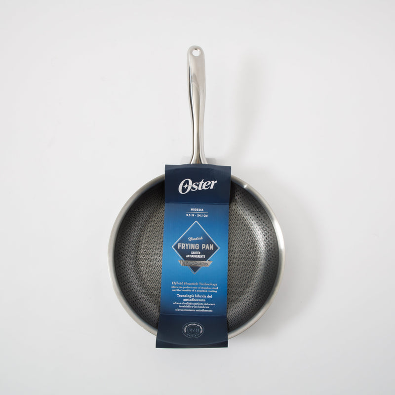 Oster Modessa 9.5" Triply Stainless Steel Frying Pan - Etching Nonstick Interior - Long Handle - Color Sleeve