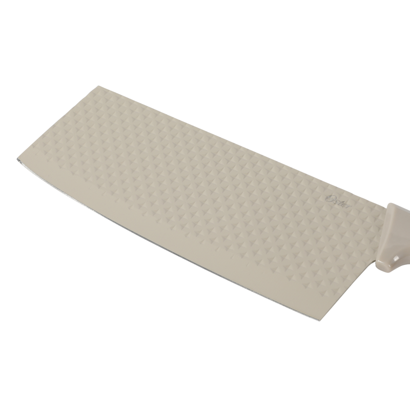 Oster Gunderson 2pc 6" Cleaver & Scissors Set - Taupe - Textured Blade - Non Stick - PP Wood Look Soft Touch Handle - Clam Pack