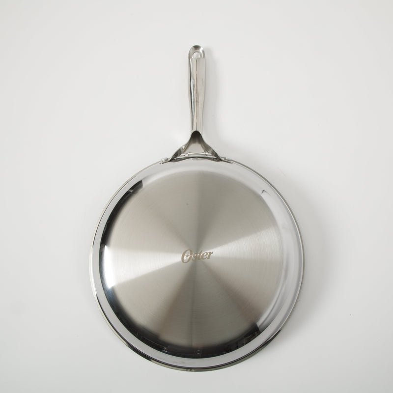 Oster Modessa 11" Triply Stainless Steel Frying Pan - Etching Nonstick Interior - Long Handle - Color Sleeve