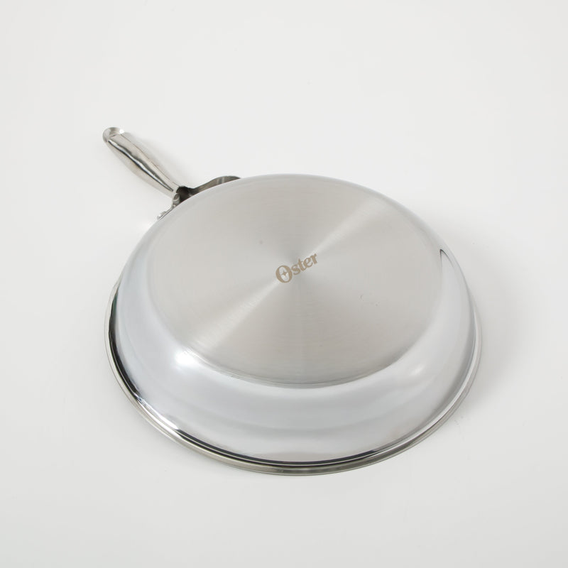 Oster Modessa 11" Triply Stainless Steel Frying Pan - Etching Nonstick Interior - Long Handle - Color Sleeve