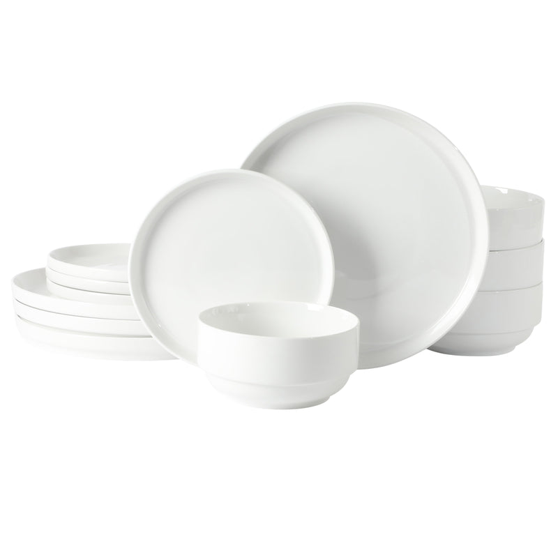Gibson Home Snowscape 12pc Stackable Dinnerware Set - White - Fine Ceramic - Gift Box