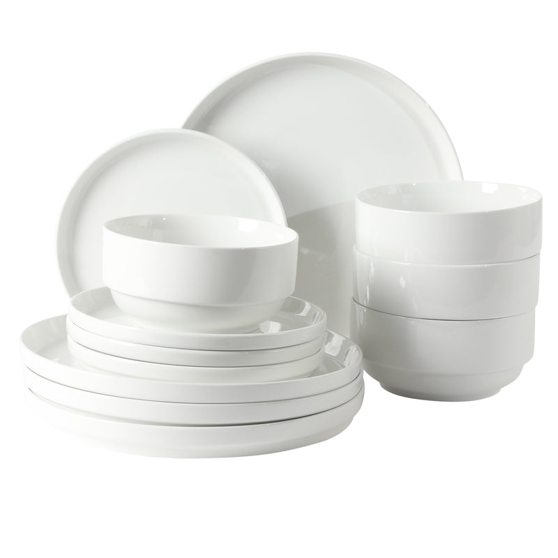 Gibson Home Snowscape 12pc Stackable Dinnerware Set - White - Fine Ceramic - Gift Box
