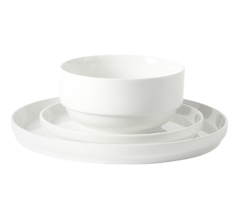 Gibson Home Snowscape 12pc Stackable Dinnerware Set - White - Fine Ceramic - Gift Box