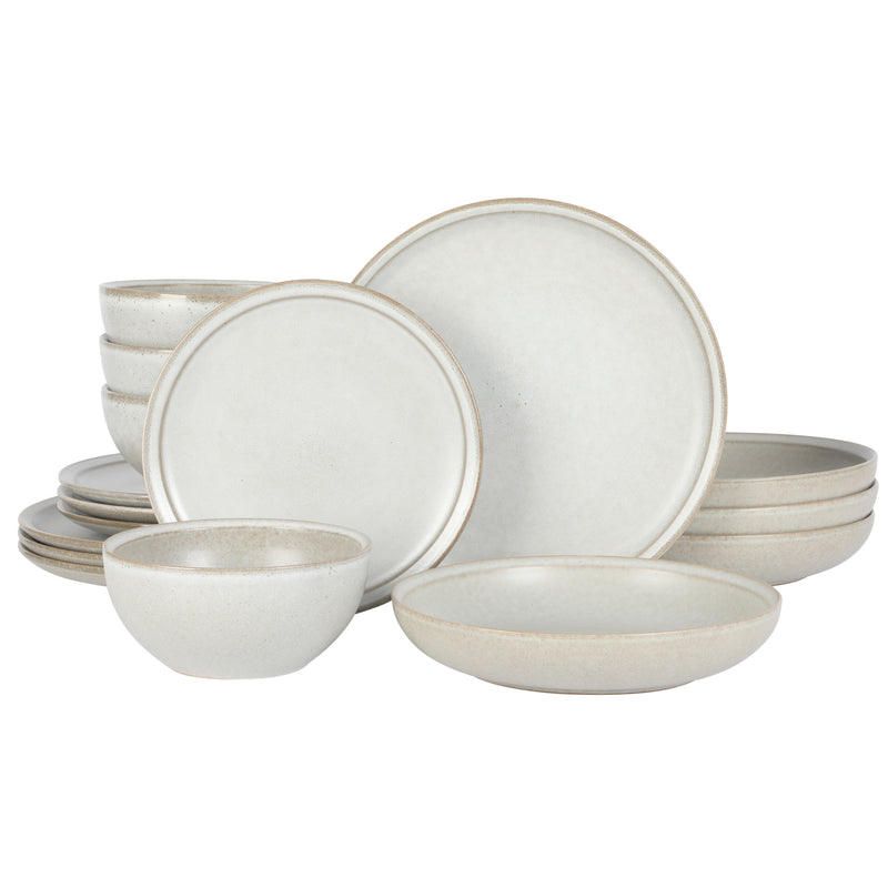 Gibson Elite Beckett 16 pc Double Bowl Reactive Glaze Stoneware Dinnerware Set - Factory Remailer