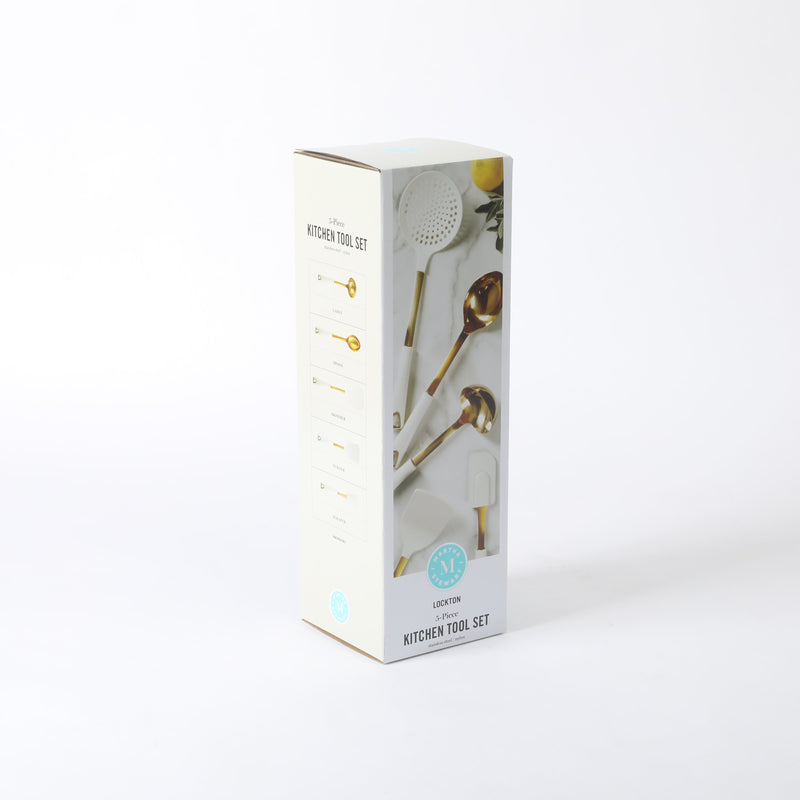 Martha Stewart Lockton 5pc Kitchen Tool Set - Linen - Gold Stainless Steel & Nylon Head - PP & Gold Stainless Steel PVD Handle - Gift Box w/ Remailer