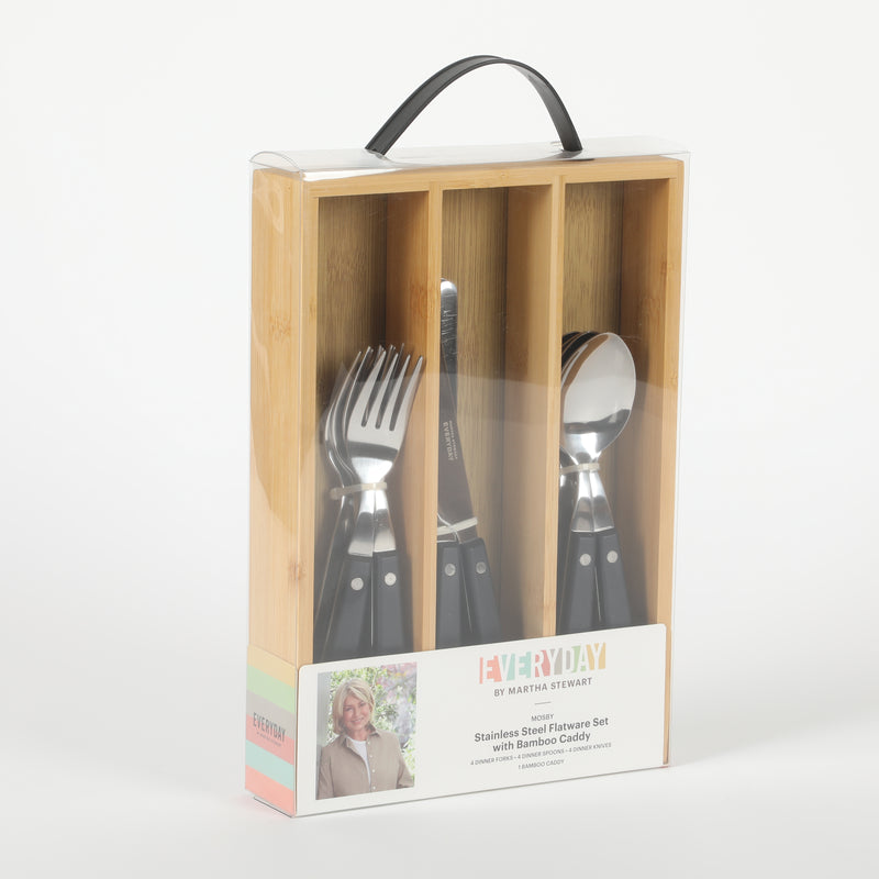 Martha Stewart Everyday Mosby 12pc Flatware Set w/ Bamboo Caddy - ABS Handle - SS - PET Box