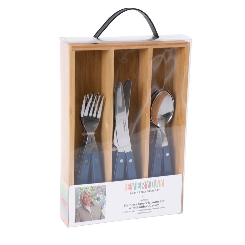 Martha Stewart Everyday Mosby 12pc Flatware Set w/ Bamboo Caddy - ABS Handle - SS - PET Box