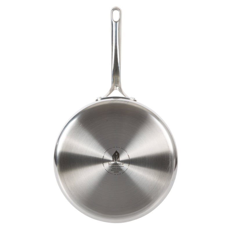 Bloomhouse 10" Triply Stainless Steel Frying Pan w/ Stainless Steel Lid - White Ceramic Interior - Gift Box w/ Remailer