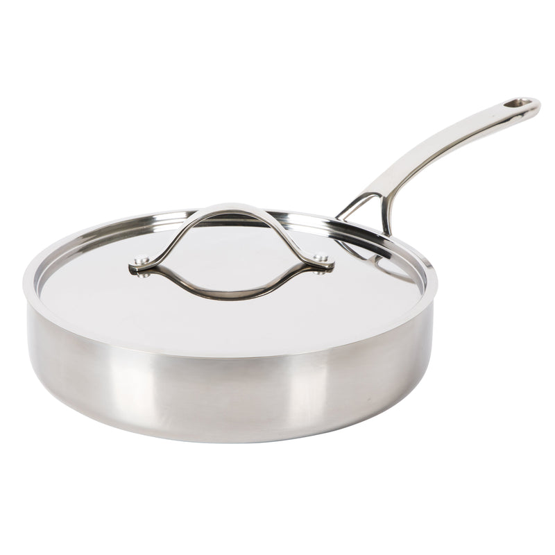 Bloomhouse 10" Triply Stainless Steel Frying Pan w/ Stainless Steel Lid - White Ceramic Interior - Gift Box w/ Remailer