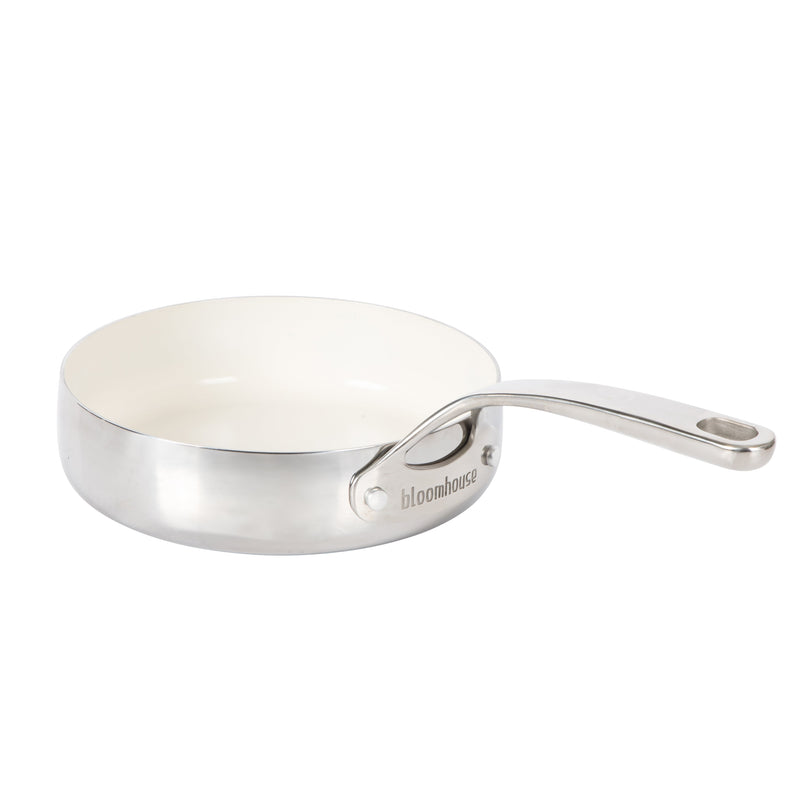 Bloomhouse 8" Triply Stainless Steel Frying Pan - White Ceramic Interior - Gift Box w/ Remailer