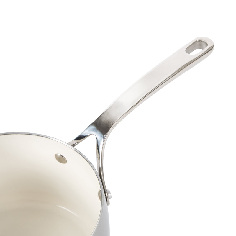 Bloomhouse 3qt Triply Stainless Steel Saucepan w/ Stainless Steel Lid - White Ceramic Interior - Gift Box w/ Remailer