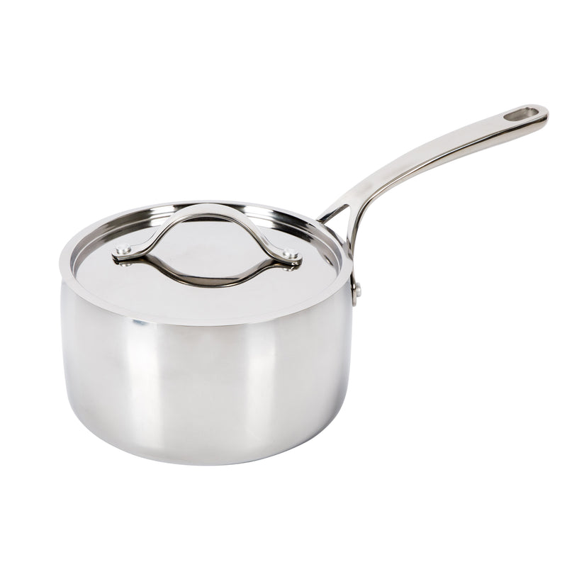 Bloomhouse 3qt Triply Stainless Steel Saucepan w/ Stainless Steel Lid - White Ceramic Interior - Gift Box w/ Remailer