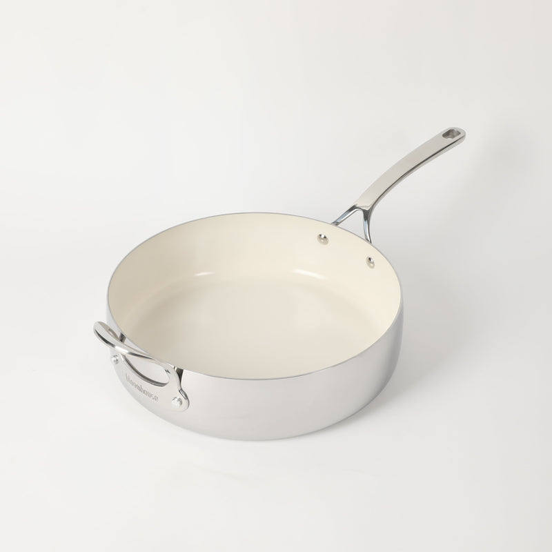 Bloomhouse 6qt Triply Stainless Steel Sauté w/ lid & Helper Handle - White Ceramic Interior - Gift Box w/ Remailer