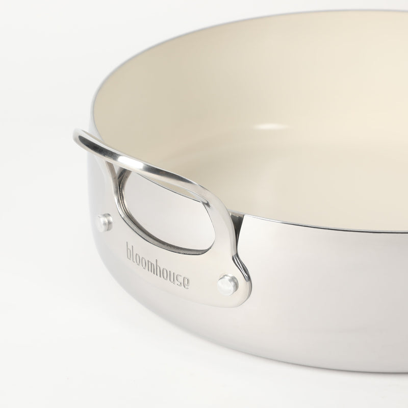Bloomhouse 6qt Triply Stainless Steel Sauté w/ lid & Helper Handle - White Ceramic Interior - Gift Box w/ Remailer