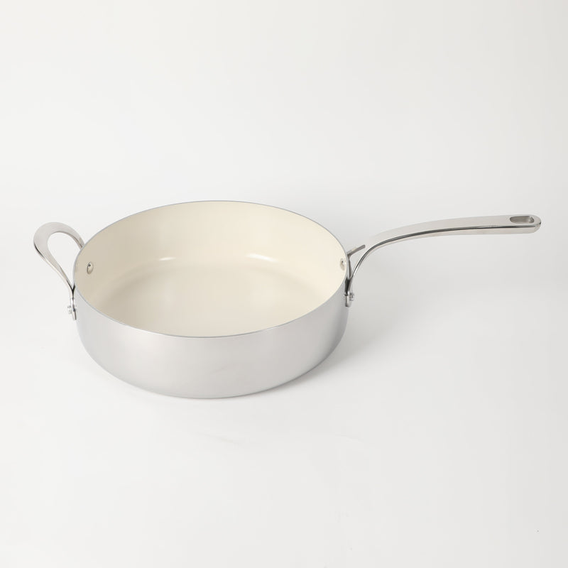 Bloomhouse 6qt Triply Stainless Steel Sauté w/ lid & Helper Handle - White Ceramic Interior - Gift Box w/ Remailer