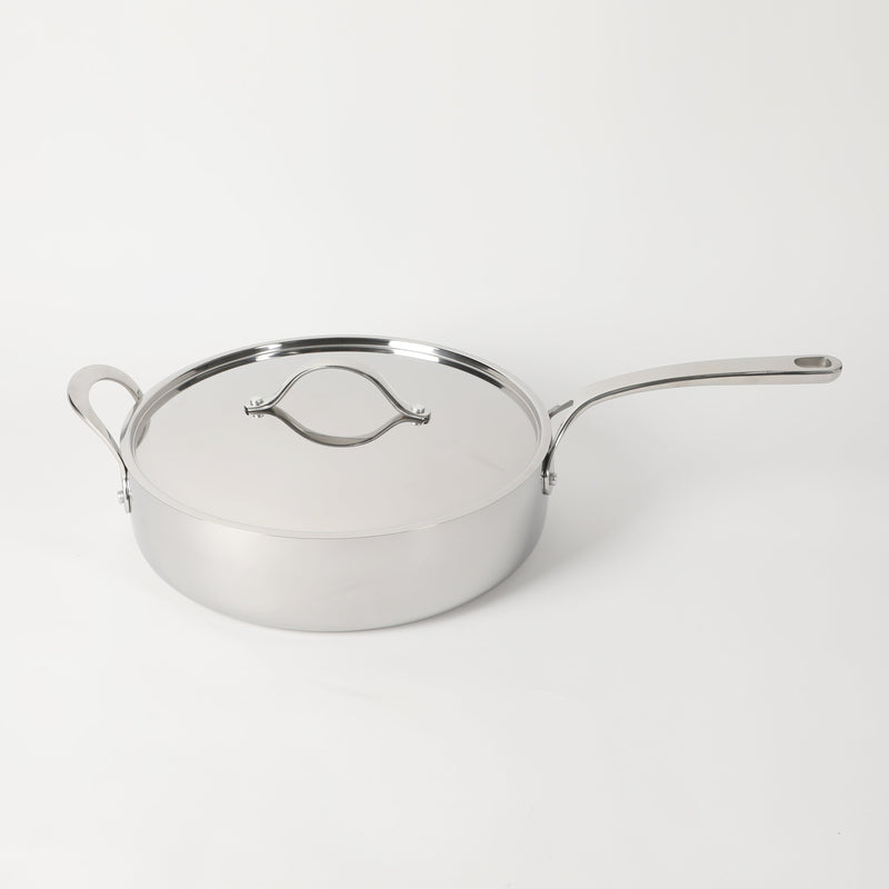 Bloomhouse 6qt Triply Stainless Steel Sauté w/ lid & Helper Handle - White Ceramic Interior - Gift Box w/ Remailer
