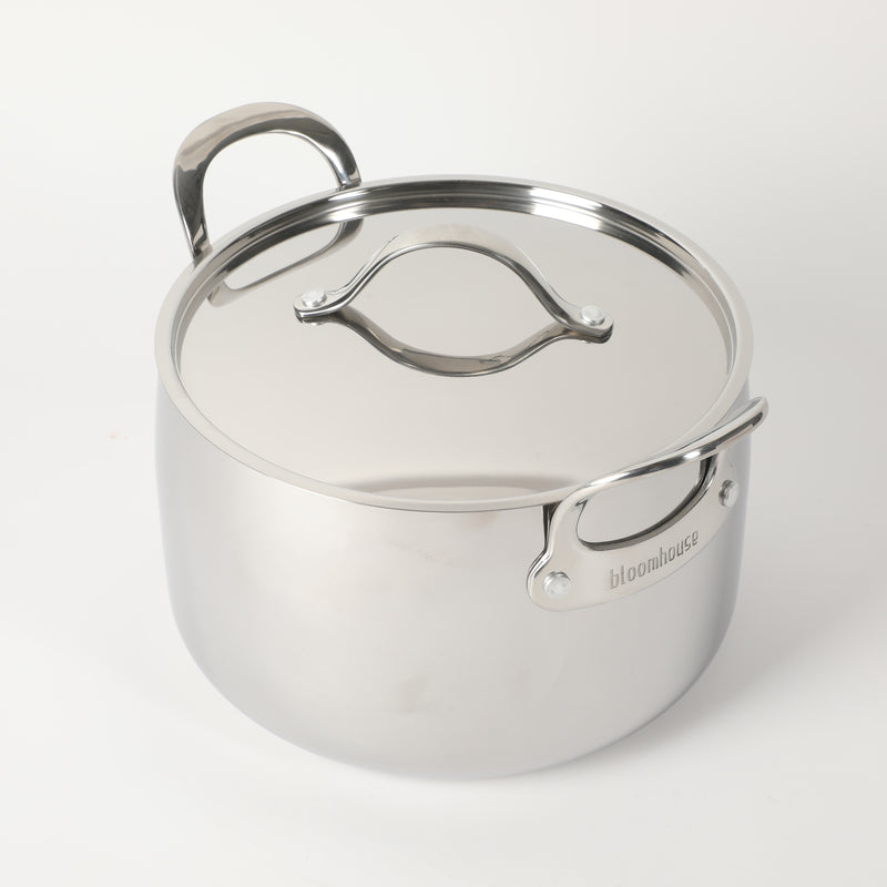 Bloomhouse 8qt Triply Stainless Steel Stock Pot W/ Stainless Steel Lid - White Ceramic Int - GBX w/ Remailer