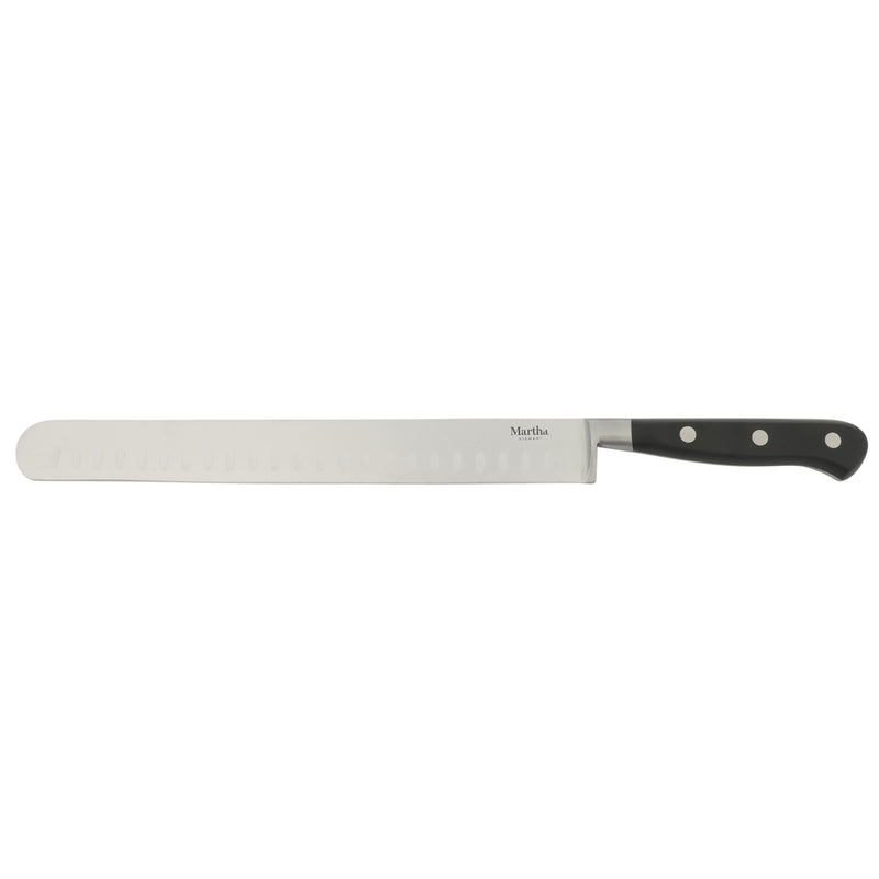 Martha Stewart Carverton 10" Stainless Steel Hollow Edge Slicer - Black - Traditional Shape - ABS Forged Handle - Gift Box w/ Remailer