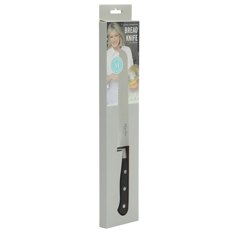 Martha Stewart Carverton 8" Stainless Steel Bread Knife - Black - Traditional Shape - ABS Forged Handle - Gift Box w/ Remailer