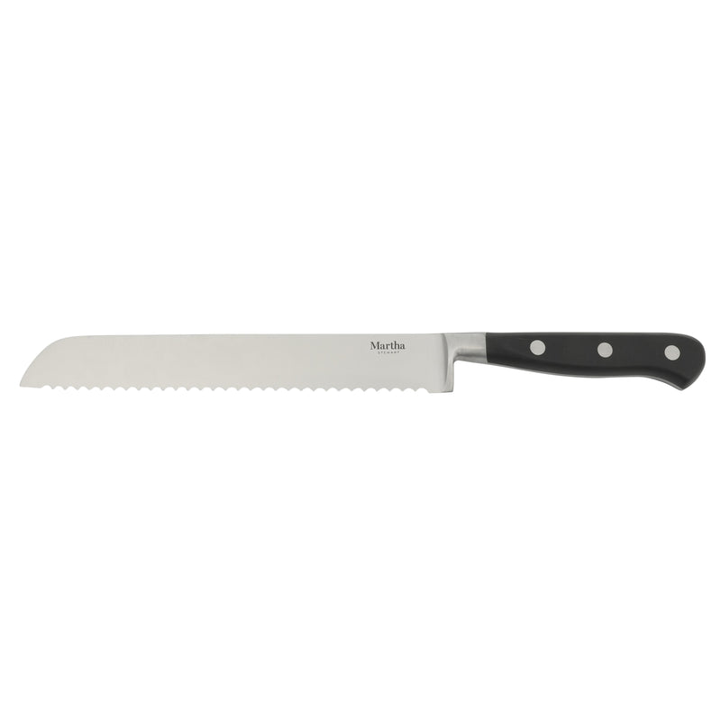 Martha Stewart Carverton 8" Stainless Steel Bread Knife - Black - Traditional Shape - ABS Forged Handle - Gift Box w/ Remailer