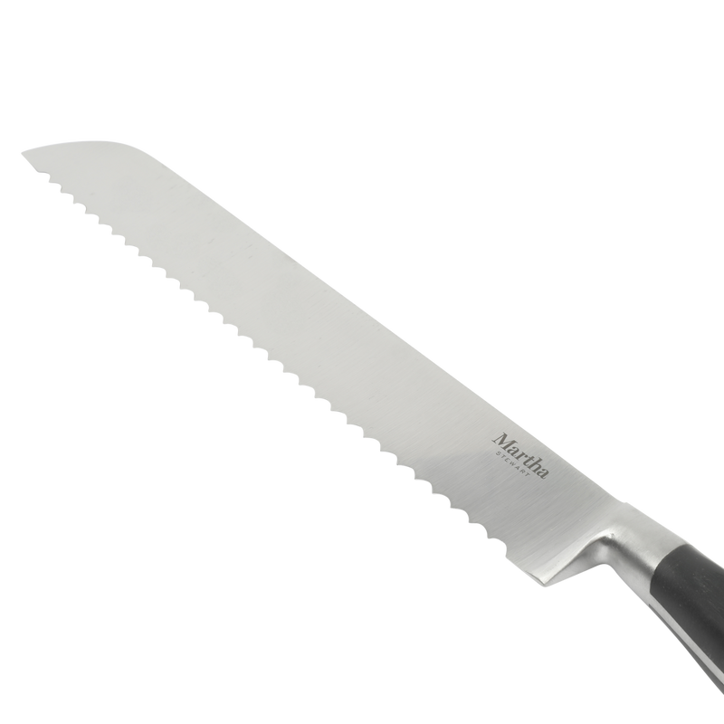 Martha Stewart Carverton 8" Stainless Steel Bread Knife - Black - Traditional Shape - ABS Forged Handle - Gift Box w/ Remailer