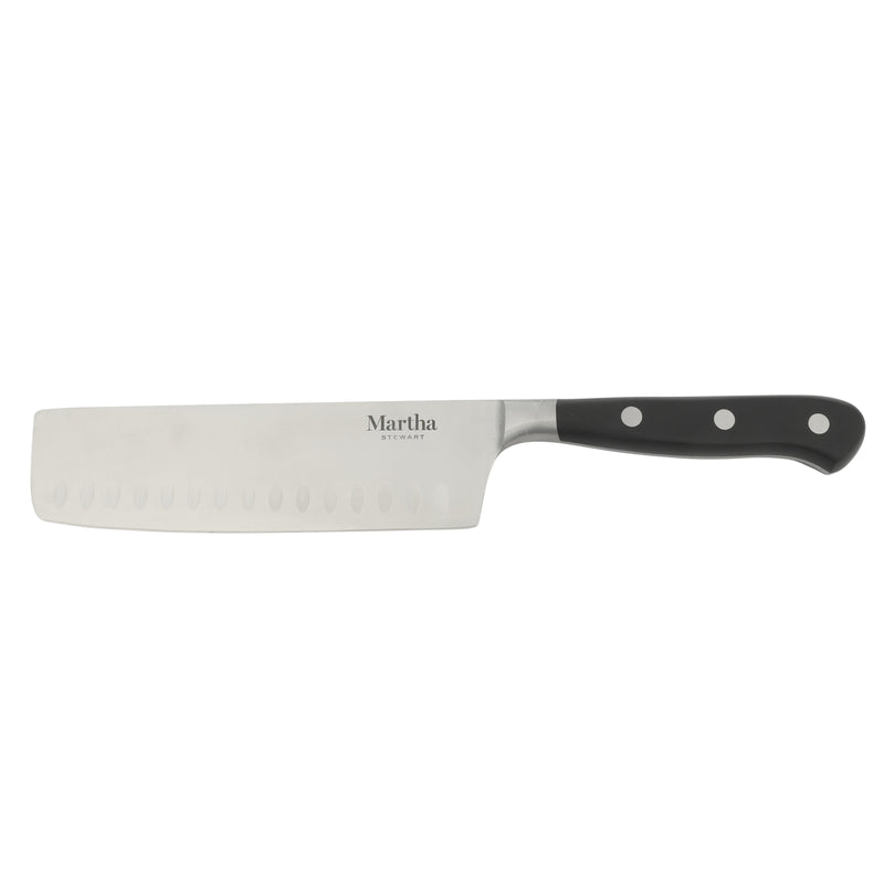 Martha Stewart Carverton 6" Stainless Steel Nakiri Knife - Black - Traditional Shape - ABS Forged Handle - Gift Box w/ Remailer