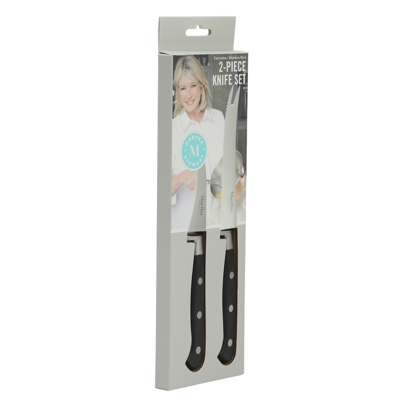 Martha Stewart Carverton 2pc Stainless Steel Tomato Knife & Bird Beak Knife - Black - Traditional Shape - ABS Forged Handle - Gift Box w/ Remailer