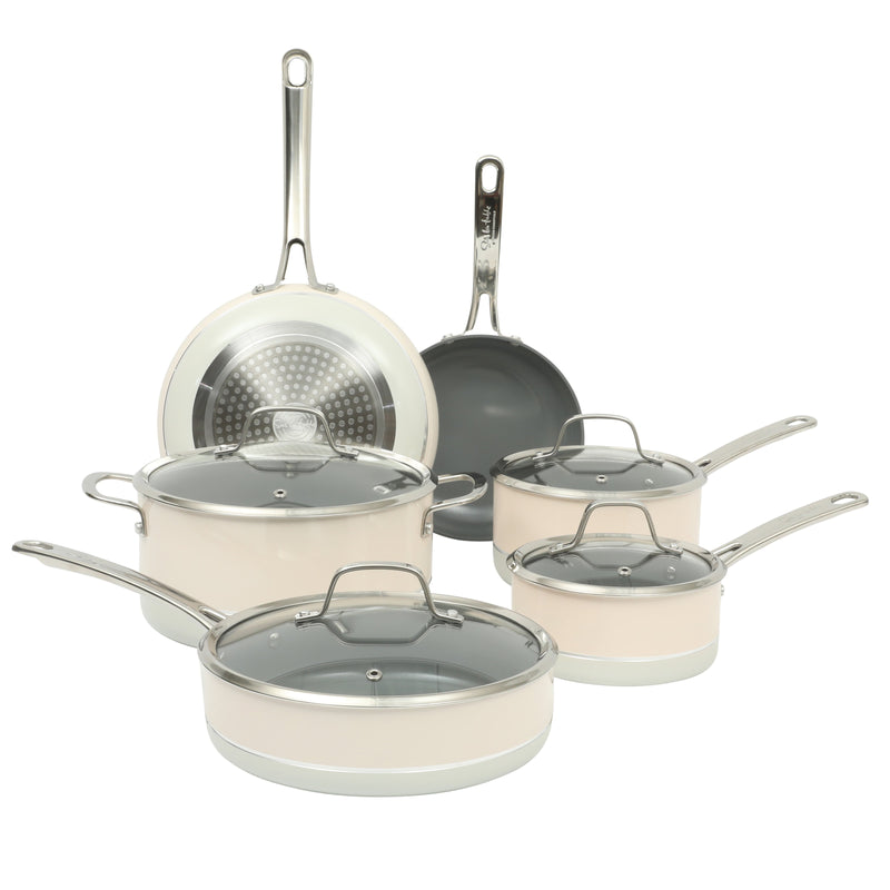 Sur la Table Kitchen Essentials Viva La Cantina 10pc Aluminum Cookware Set - Ceramic Interior - 2 Tone Exterior - Induction Base - Stainless Steel Hollow Handle - Gift Box w/ Remailer