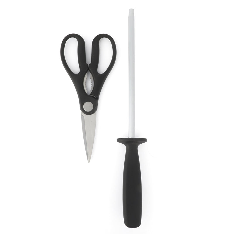 Martha Stewart Carverton 15pc Stainless Steel Cutlery Set w/ Rubberwood Block - Black - Traditional Shape - ABS Forged Handle - Gift Box