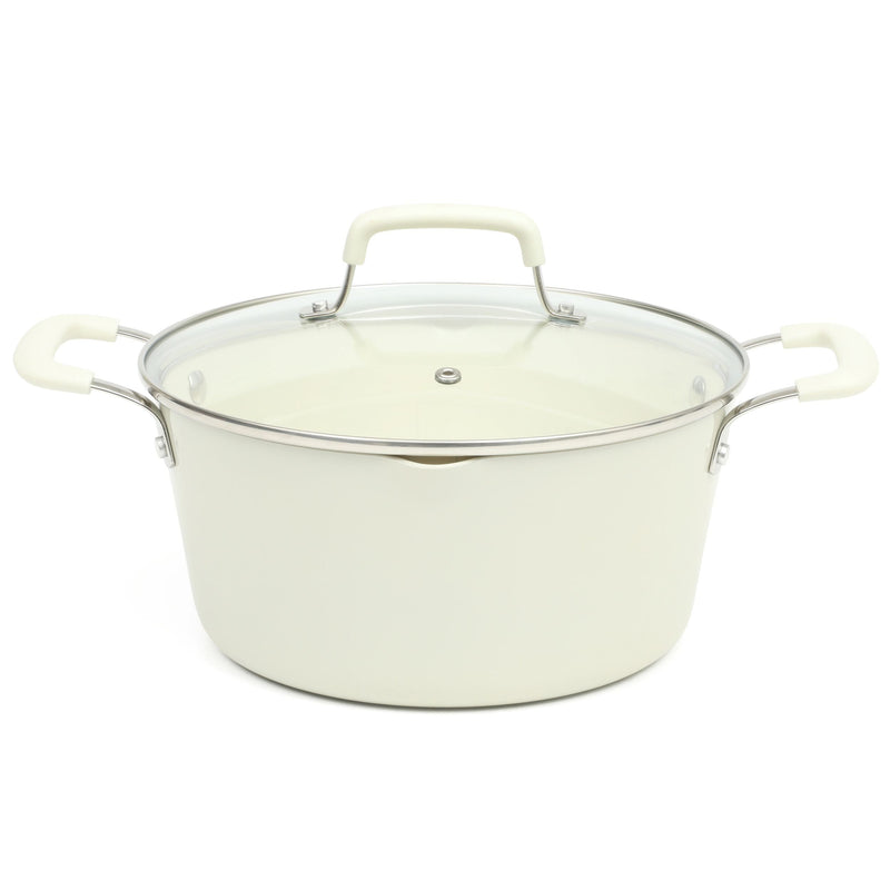 Martha Stewart Heathland 4.4qt Aluminum Dutch Oven w/ Lid - Linen - Taper Shape - Off White Ceramic Interior - Induction - Silicone Handle - T-Box