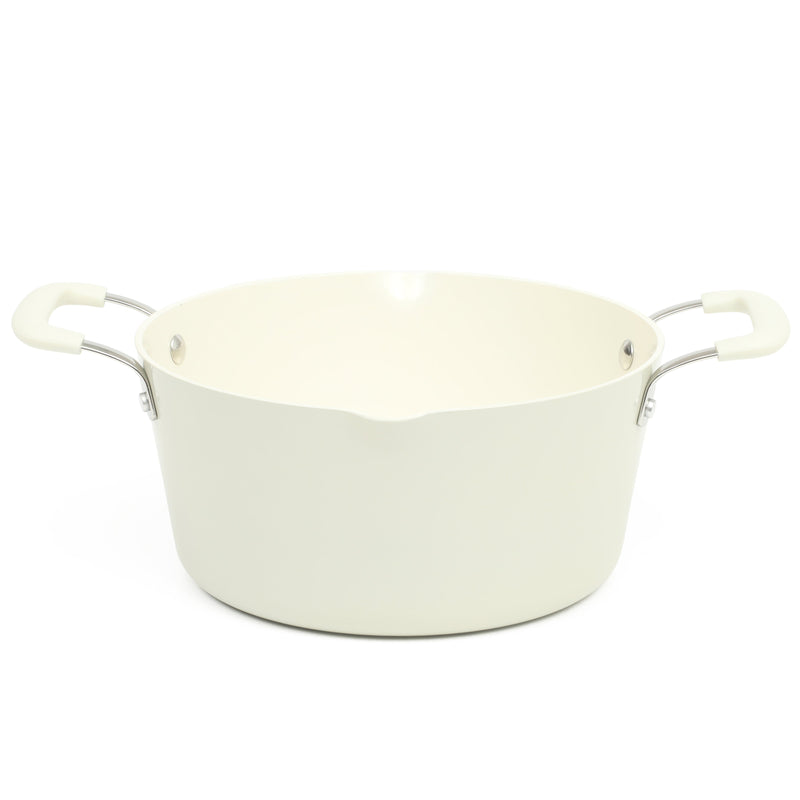 Martha Stewart Heathland 4.4qt Aluminum Dutch Oven w/ Lid - Linen - Taper Shape - Off White Ceramic Interior - Induction - Silicone Handle - T-Box