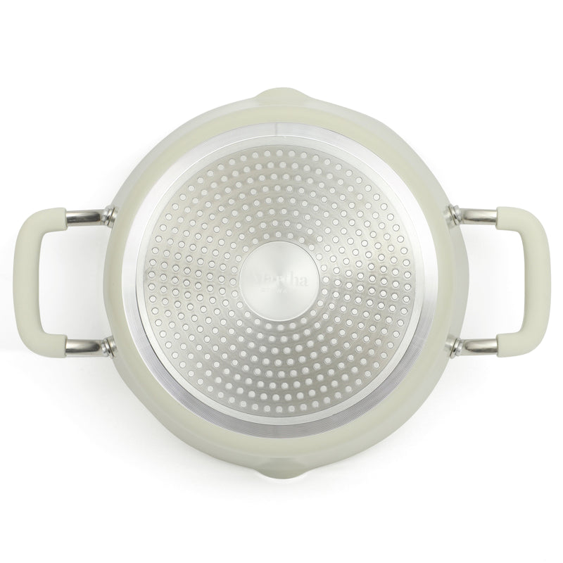 Martha Stewart Heathland 4.4qt Aluminum Dutch Oven w/ Lid - Linen - Taper Shape - Off White Ceramic Interior - Induction - Silicone Handle - T-Box