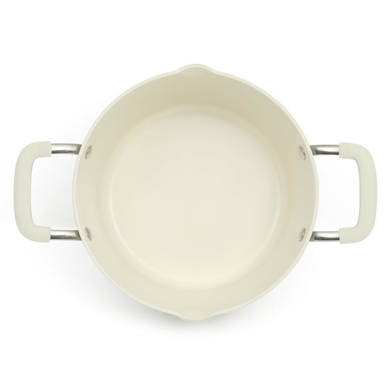 Martha Stewart Heathland 4.4qt Aluminum Dutch Oven w/ Lid - Linen - Taper Shape - Off White Ceramic Interior - Induction - Silicone Handle - T-Box
