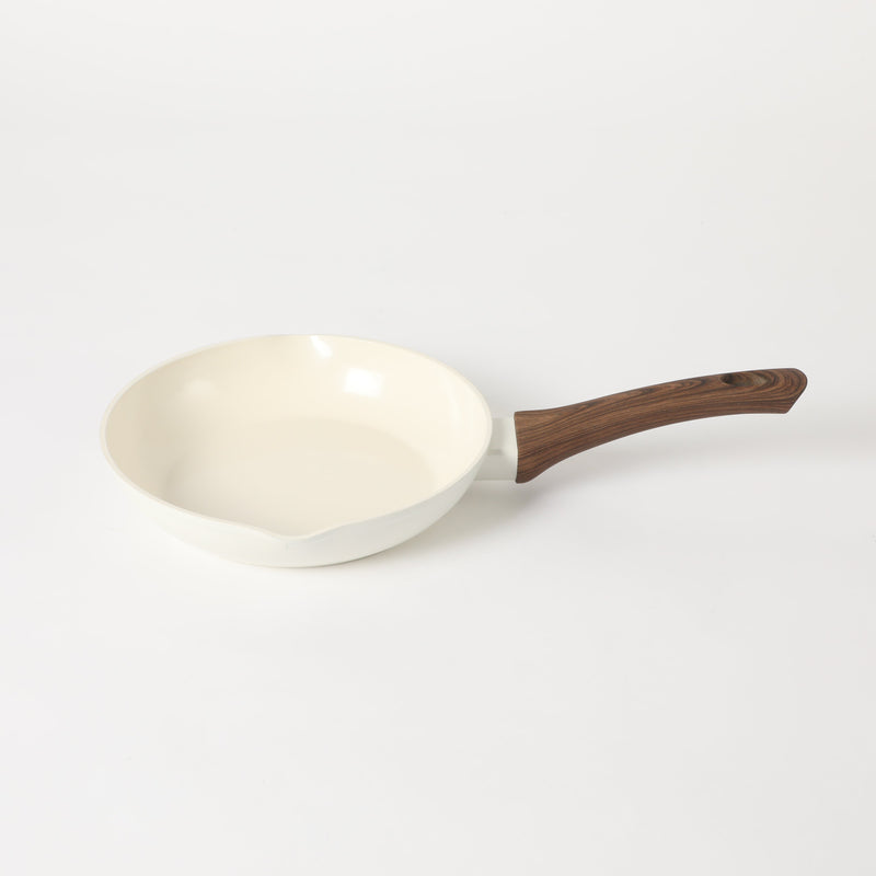 Oster Amberg Choice 8" Aluminum Frying Pan - Matte White - White Ceramic Interior - Wood Look Soft Touch Bakelite Handle - O/S - Color Label