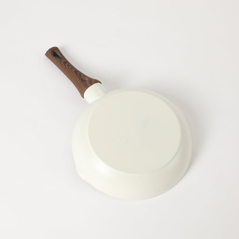 Oster Amberg Choice 8" Aluminum Frying Pan - Matte White - White Ceramic Interior - Wood Look Soft Touch Bakelite Handle - O/S - Color Label