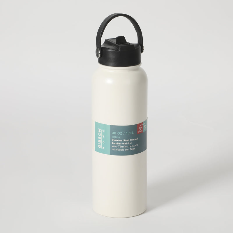 Gibson Home Marina 38oz Stainless Steel Thermal Bottle w/ Lid - Double Wall - Matte - Cream - Color Sleeve