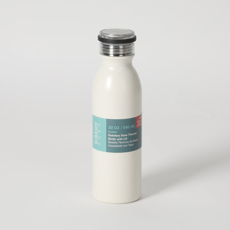 Gibson Home Marina 20oz Stainless Steel Thermal Bottle w/ Lid - Double Wall - Matte - Cream - Color Sleeve