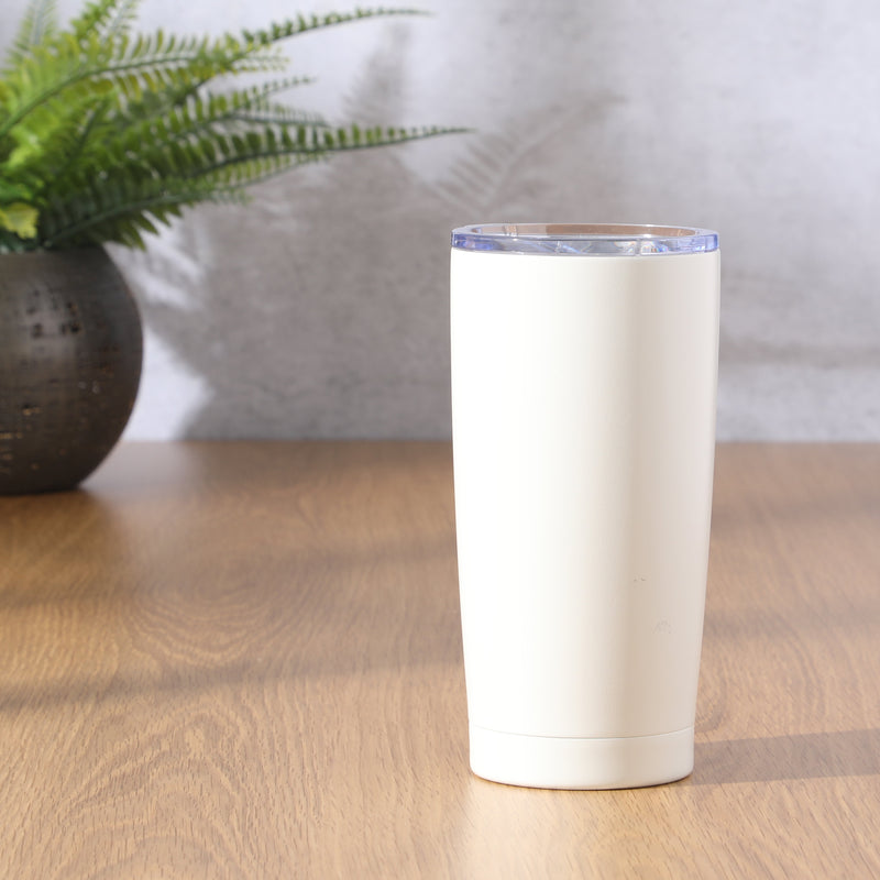 Gibson Home Marina 18 oz Stainless Steel Thermal Tumbler - Double Wall - Matte - Cream - Acrylic Lid - Color Sleeve