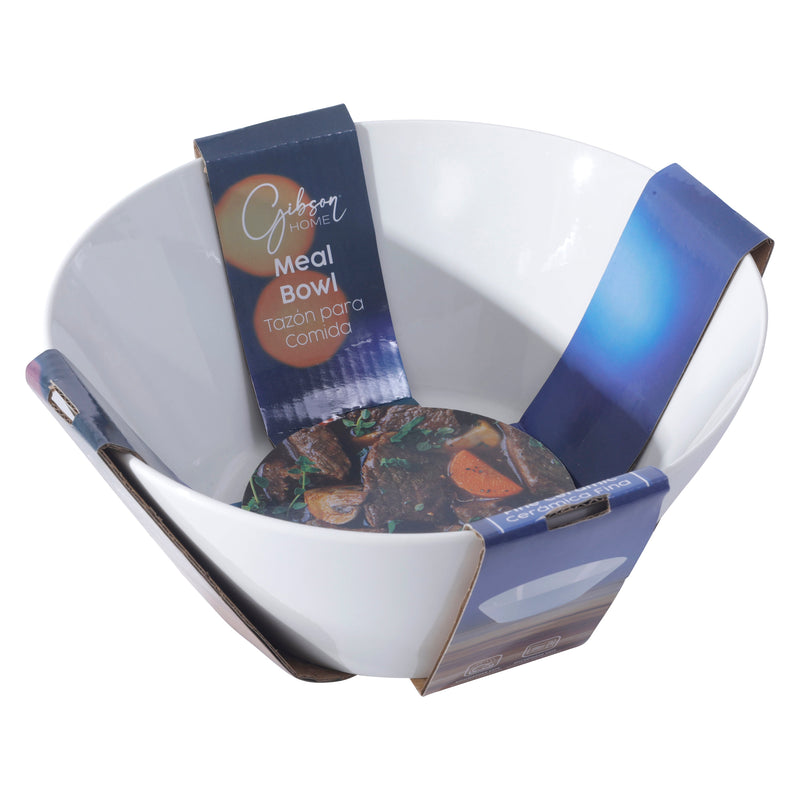 Gibson Home Great Essentials 9.4" Meal Bowl - White - Fine Ceramic - 4 Way Color Sleeve