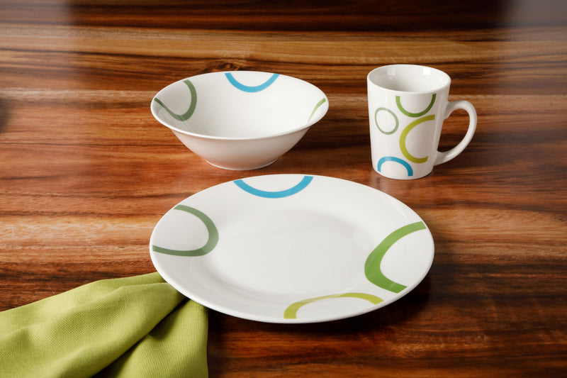 Gibson Home Green Loops 12pc Dinnerware Set -Decorated - Fine Ceramic - Gift Box