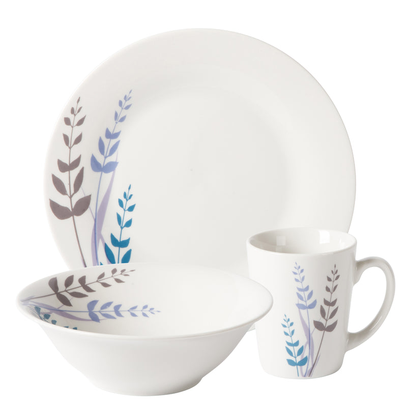 Gibson Home Blue Leaves 12pc Dinnerware Set -Decorated - Fine Ceramic - Gift Box