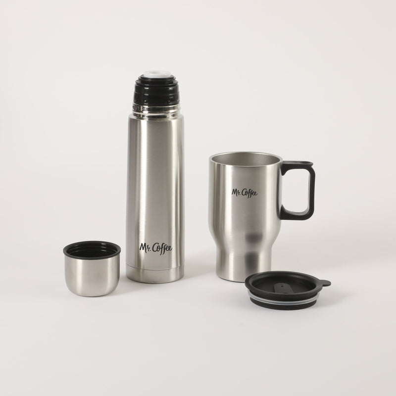 Mr. Coffee Javelin 2pc Stainless Steel 15.5oz Thermal & Stainless Steel 13.5oz Travel Mug Gift Set - Double Wall - PP - Open Window Gift Box