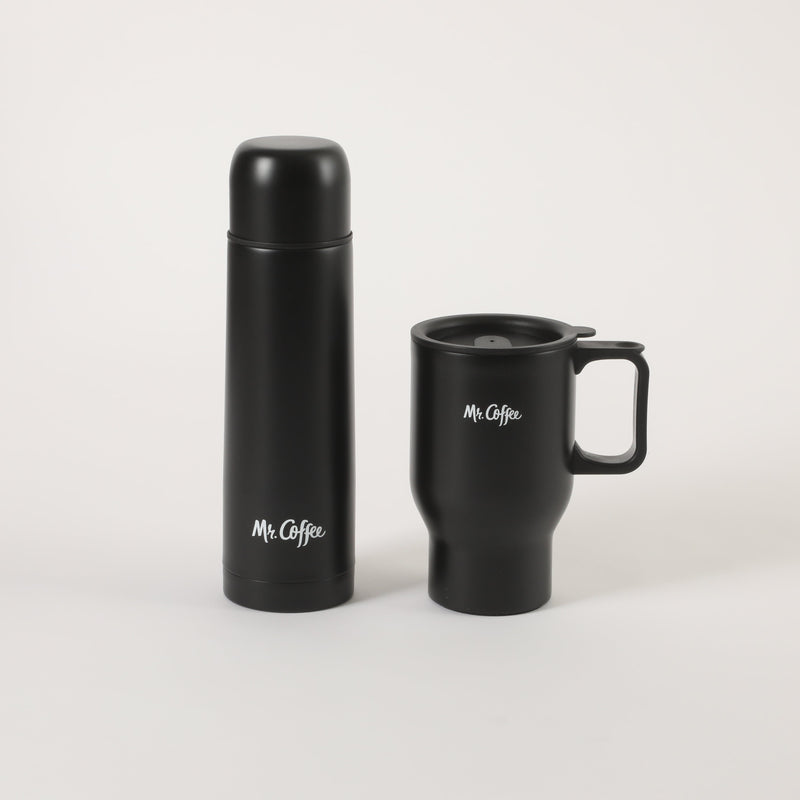 Mr. Coffee Javelin 2pc Stainless Steel 15.5oz Thermal & Stainless Steel 13.5oz Travel Mug Gift Set - Double Wall - PP - Open Window Gift Box