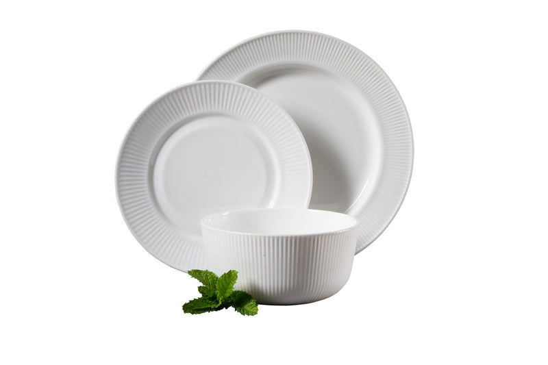 Gibson Home Swanton 12pc Opal Glass Dinnerware Set - White - Embossed - Gift Box