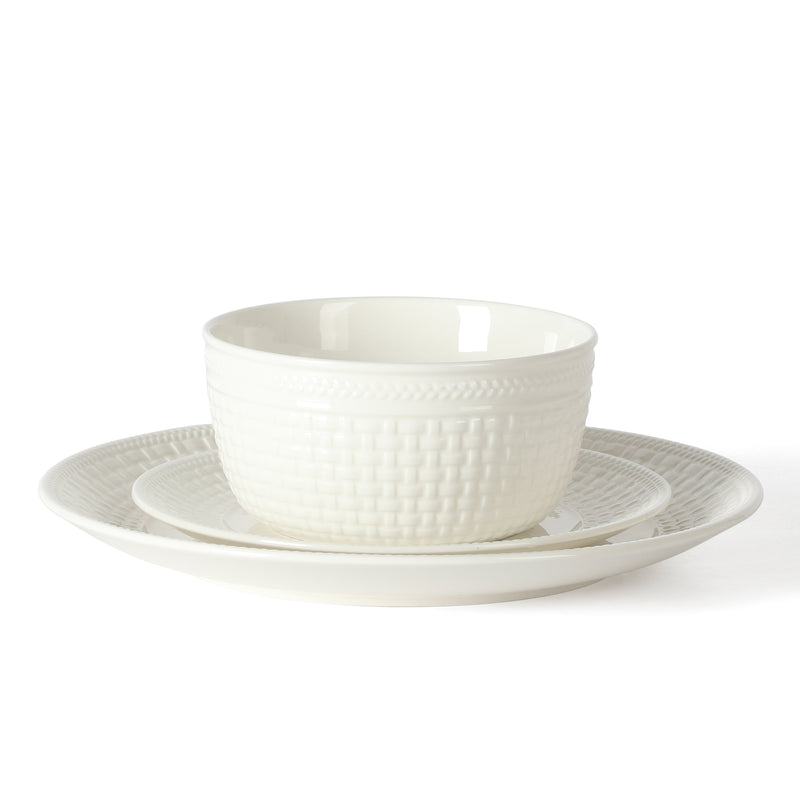Martha Stewart Basket Weave 12pc Dinnerware Set - White - Embossed - Fine Ceramic - Gift Box