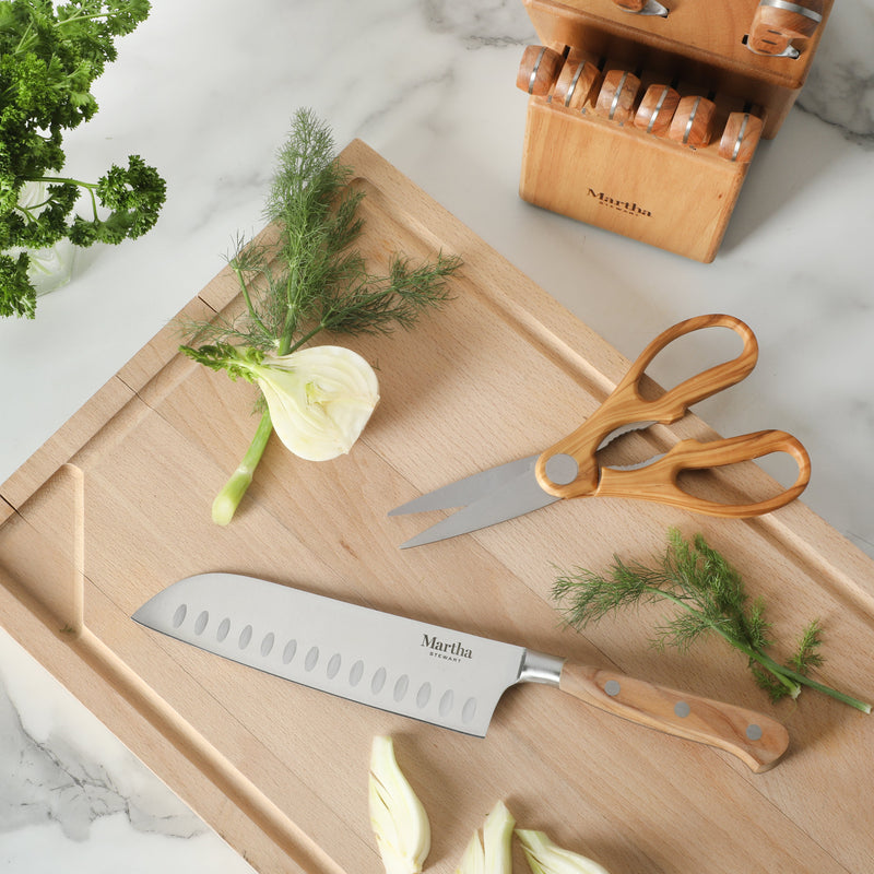 Martha Stewart Austenwood 15 pc Stainless Steel Cutlery Set - German Steel Blade - Olive Wood Handle - GBX w/ Remailer