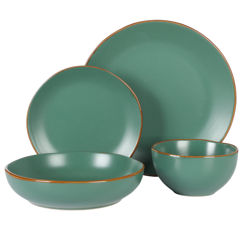 Gibson Home Hazeltine 16 pc Double Bowl Stoneware Dinnerware Set - Solid Color - Factory Remailer