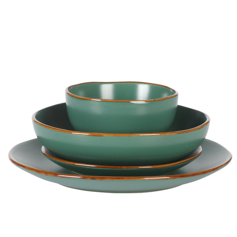 Gibson Home Hazeltine 16 pc Double Bowl Stoneware Dinnerware Set - Solid Color - Factory Remailer